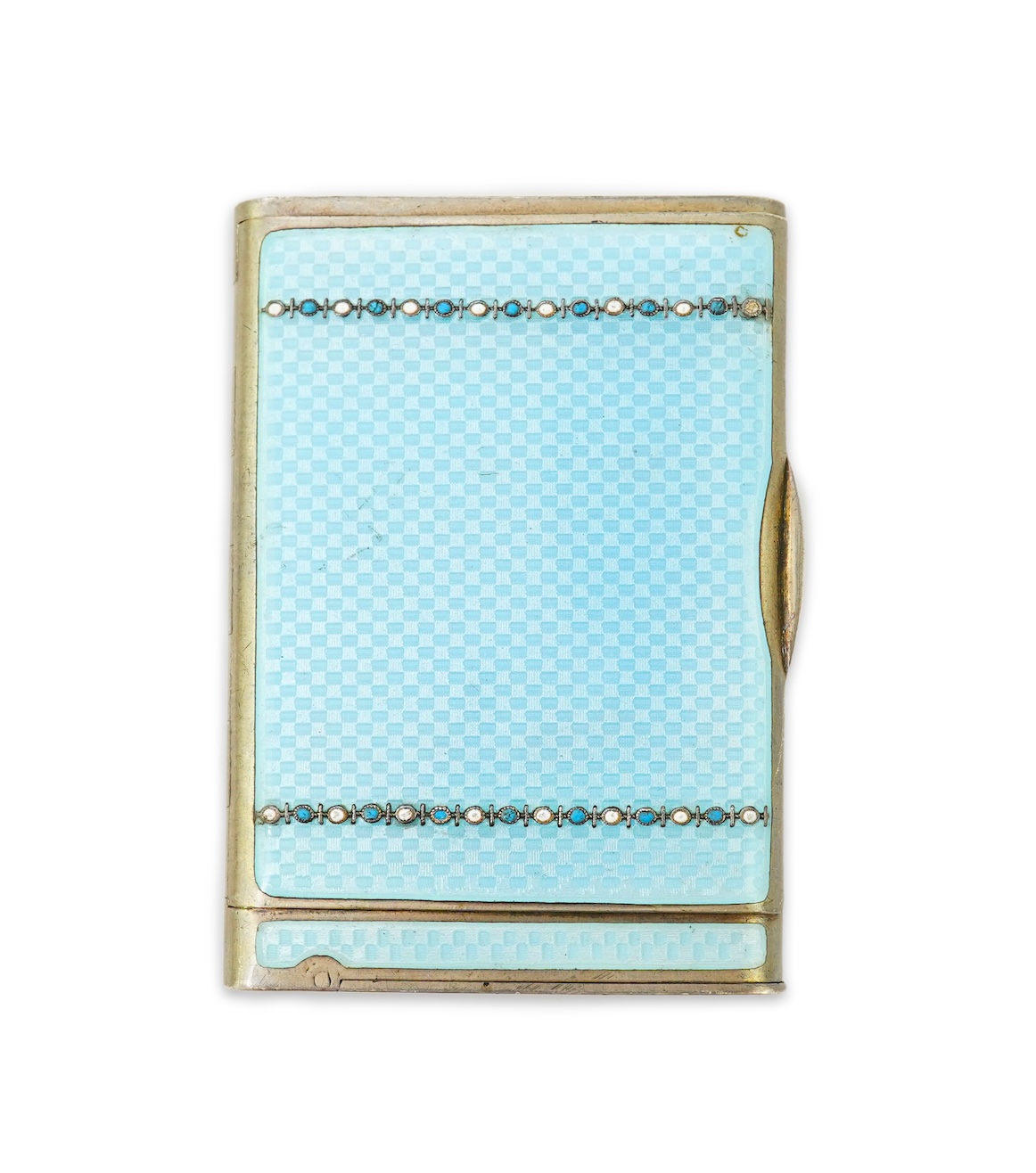 An early 20th century Viennese sterling and blue enamel combination cigarette/vesta case, inscribed Carl Heiss Wien Graben 11